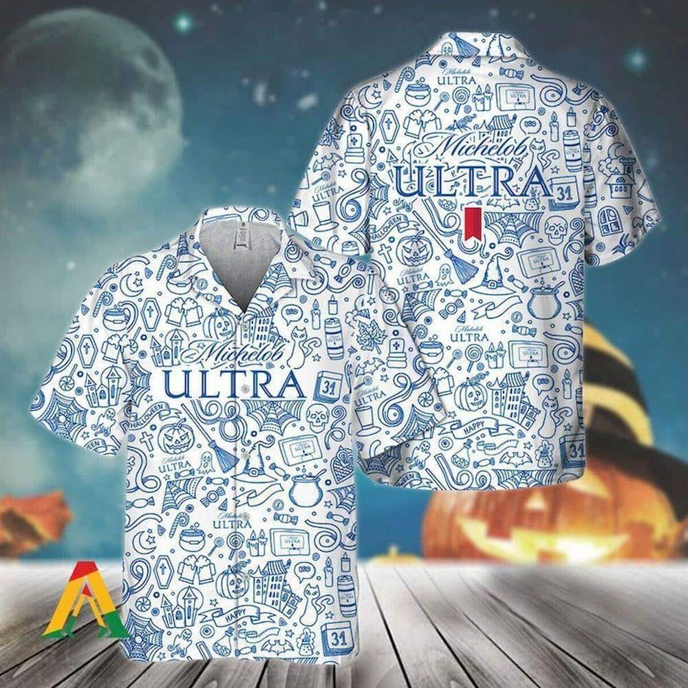 Halloween Doodle Art Michelob Ultra Hawaiian Shirt Gift For Beer Drinkers