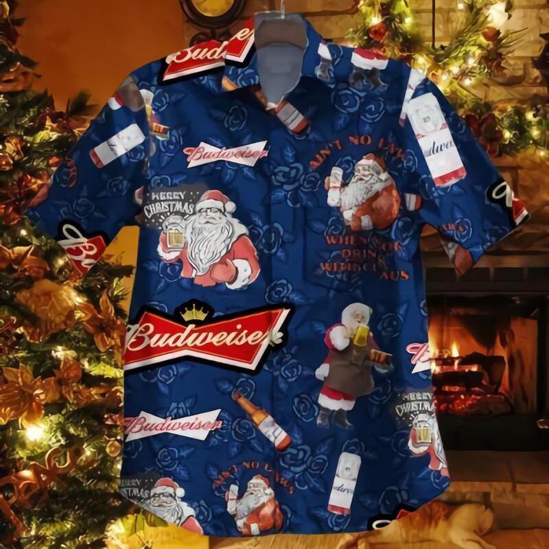 Merry Christmas Santa Claus With Budweiser Beer Hawaiian Shirt