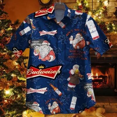 Merry Christmas Santa Claus With Budweiser Beer Hawaiian Shirt Merry Christmas Santa Claus With Budweiser Beer Hawaiian Shirt