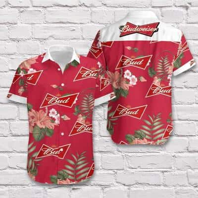 Budweiser Beer Hawaiian Shirt Tropical Flower All Over Print Budweiser Beer Hawaiian Shirt Tropical Flower All Over Print