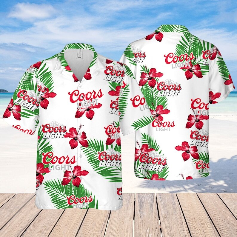 White Aloha Coors Light Hawaiian Shirt Beach Lovers Gift