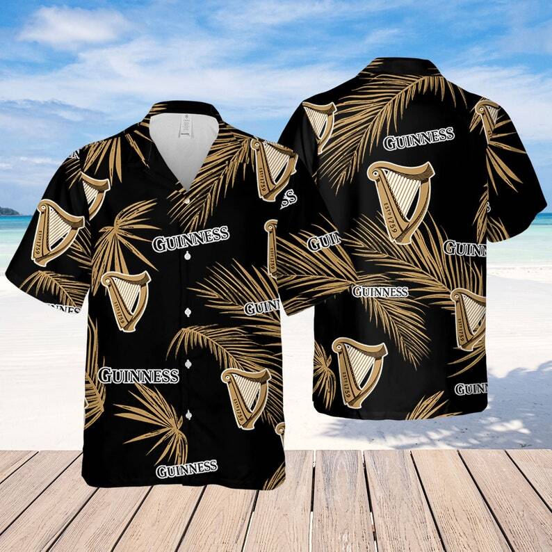 Black Aloha Palm Leaves Pattern Guinness Hawaiian Shirt