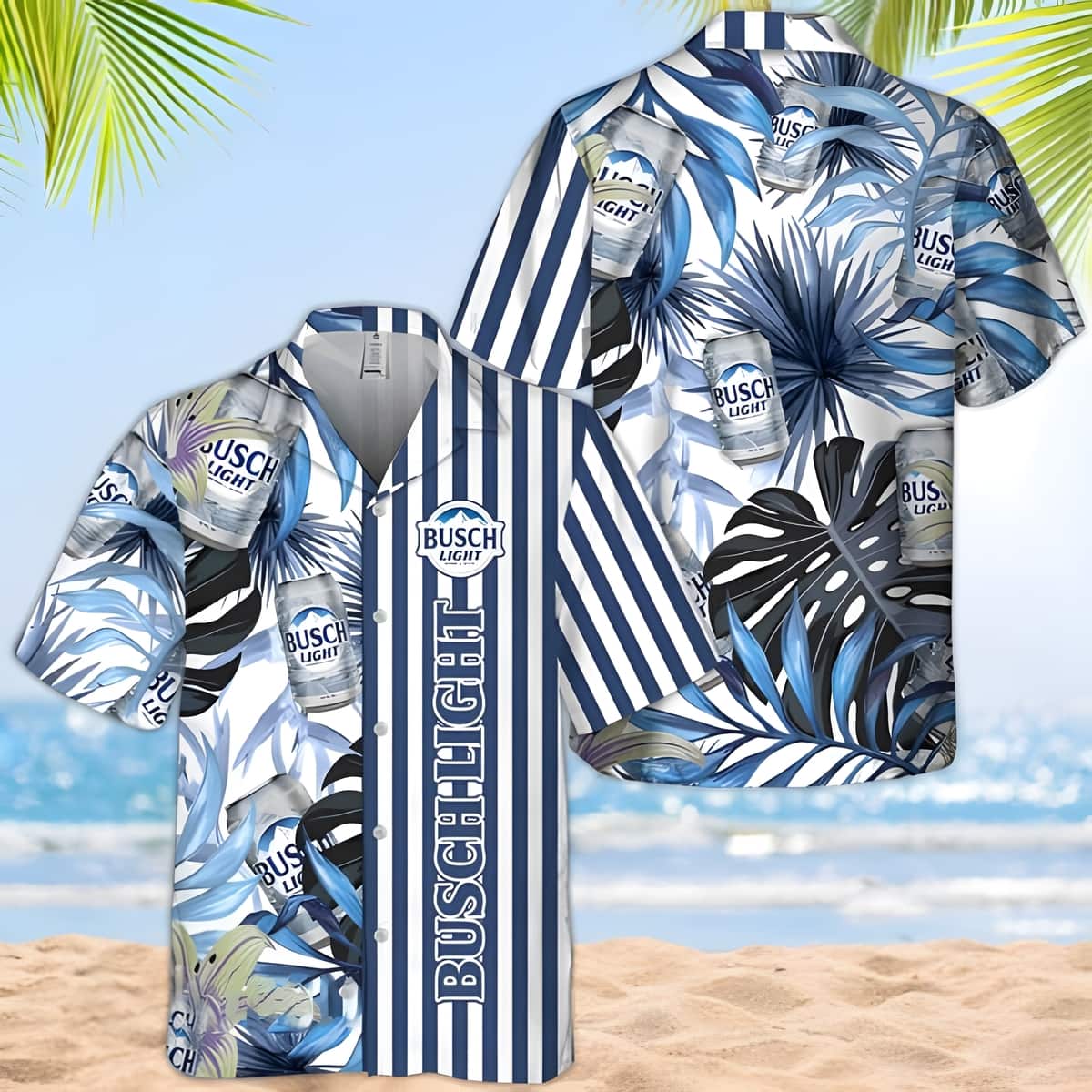 Busch Light Hawaiian Shirt Tropical Palm Leaves Summer Beach Gift