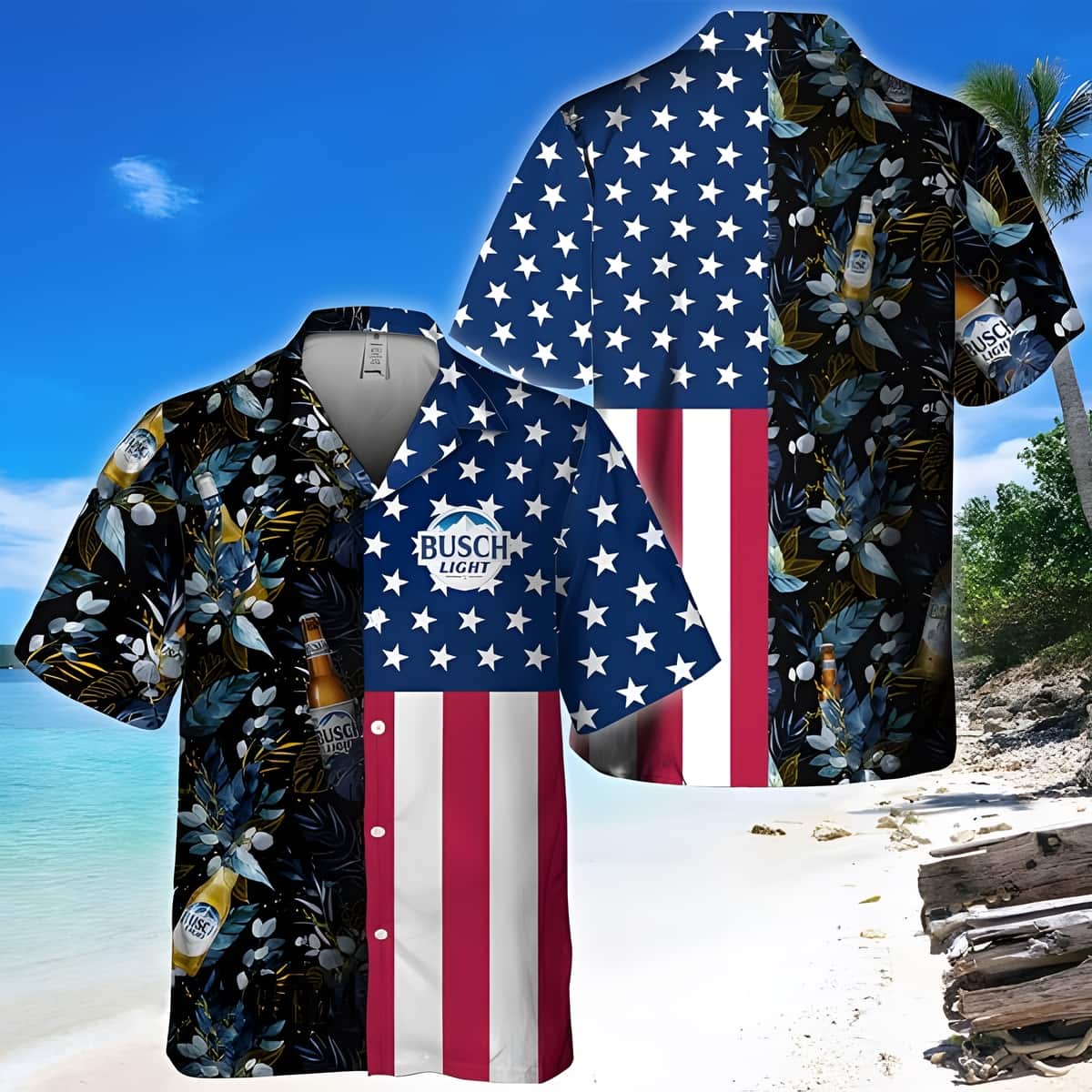 Busch Light Hawaiian Shirt US Flag Summer Beach Gift