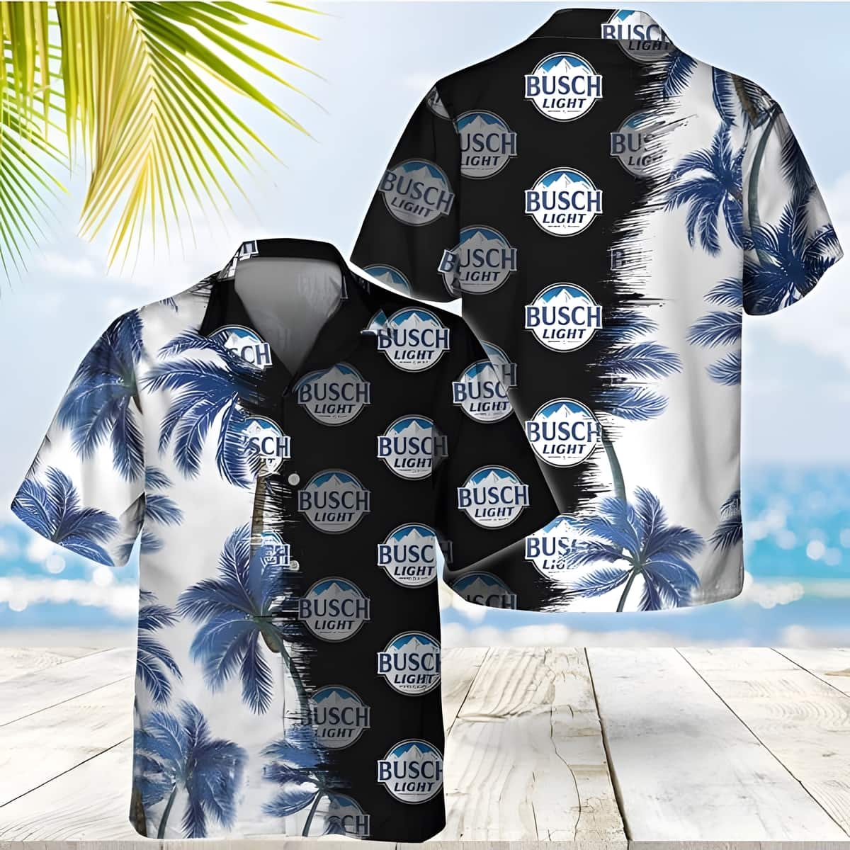 Palm Trees Pattern Blend Busch Light Beer Hawaiian Shirt