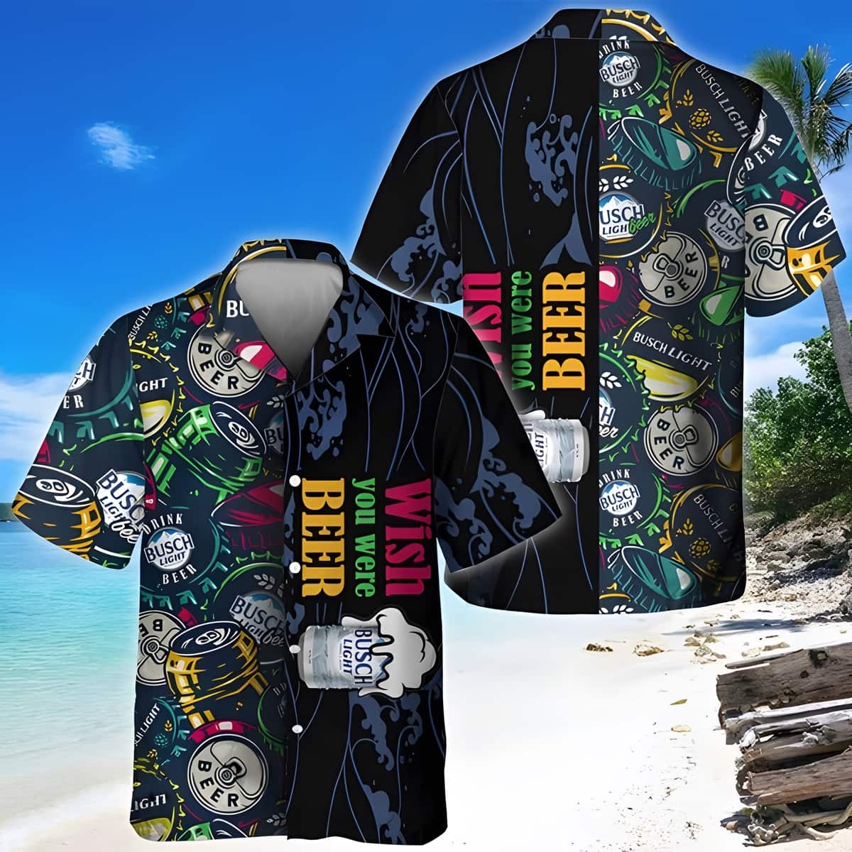 Wish You Were Beer Busch Light Hawaiian Shirt Beach Lovers Gift