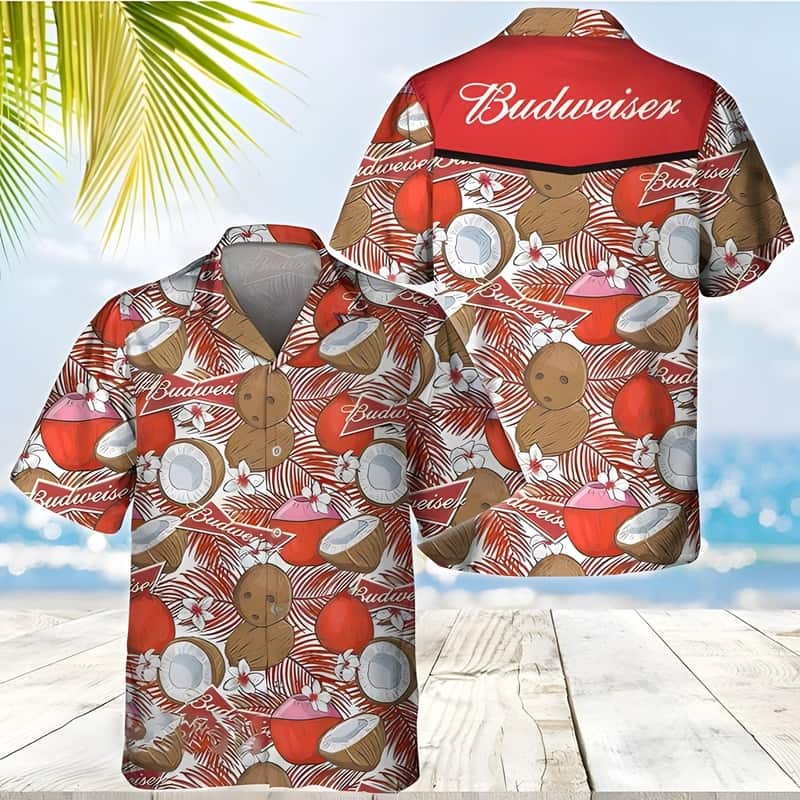 Budweiser Beer Hawaiian Shirt Tropical Coconut Pattern Practical Beach Gift Budweiser Beer Hawaiian Shirt Tropical Coconut Pattern Practical Beach Gift