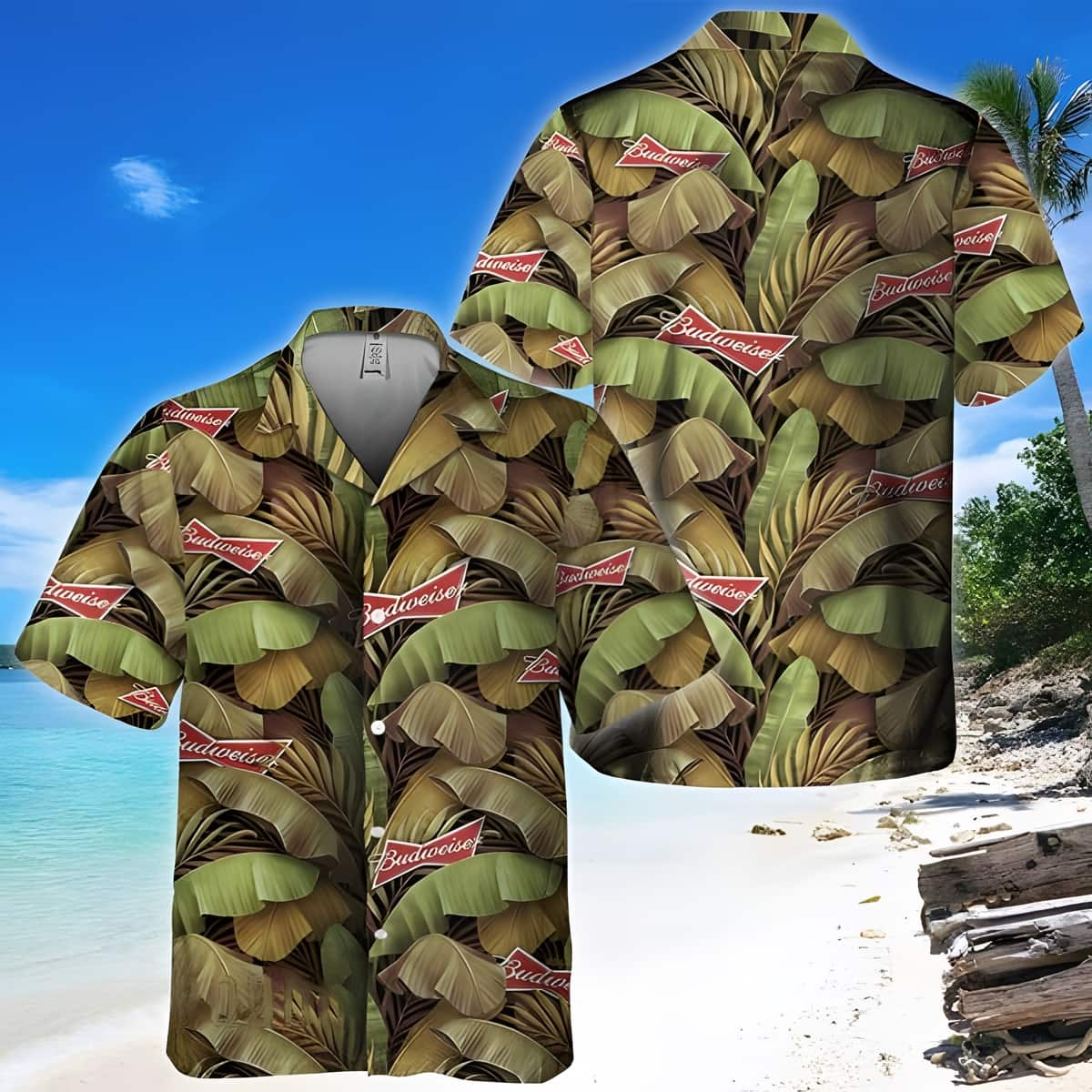 Budweiser Beer Hawaiian Shirt Banana Leaves Gift Practical Beach Gift