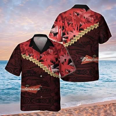 Budweiser Hawaiian Shirt Palm Tree Blend Polynesian Pattern Budweiser Hawaiian Shirt Palm Tree Blend Polynesian Pattern