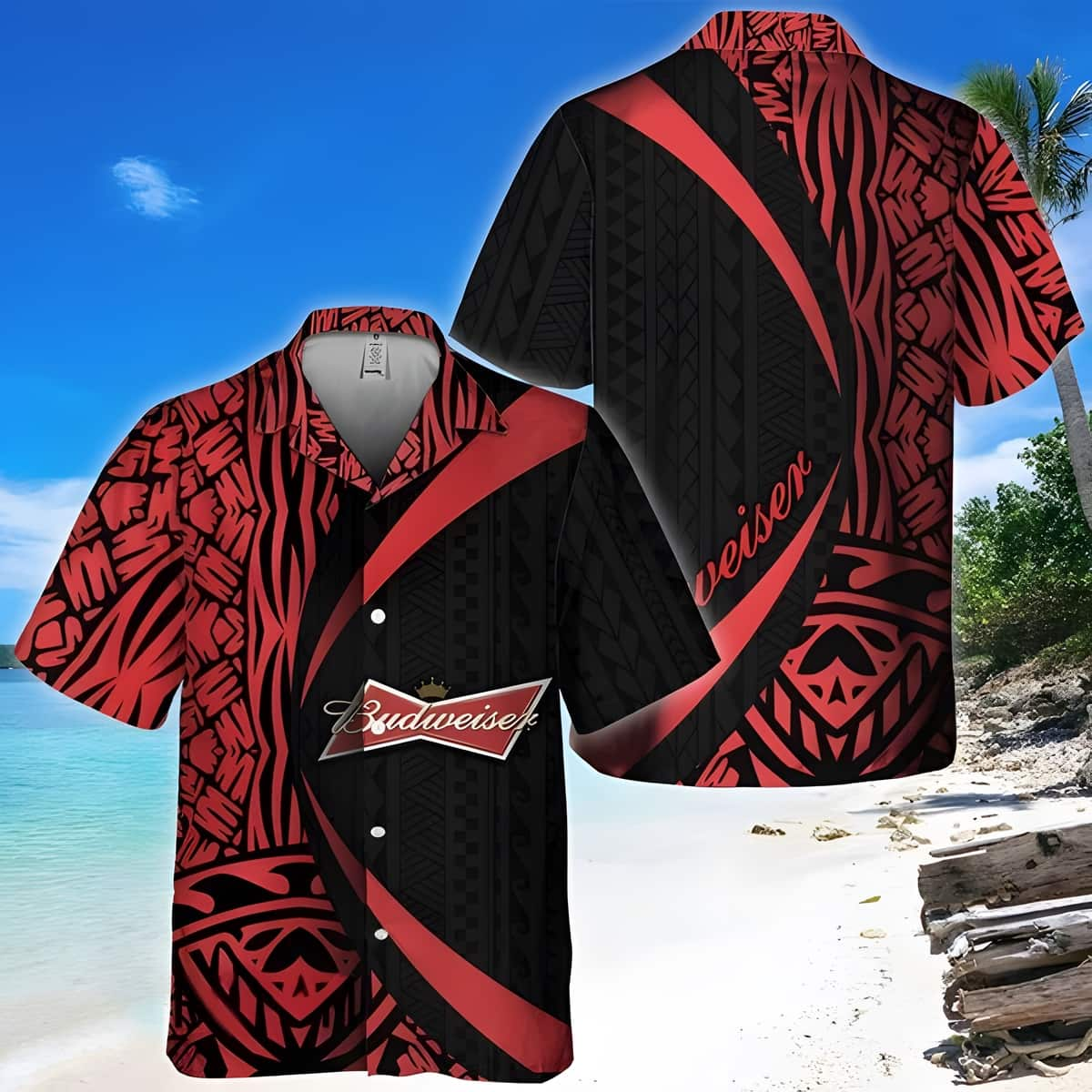 Polynesian Samoan Pattern Budweiser Beer Hawaiian Shirt Summer Beach Gift