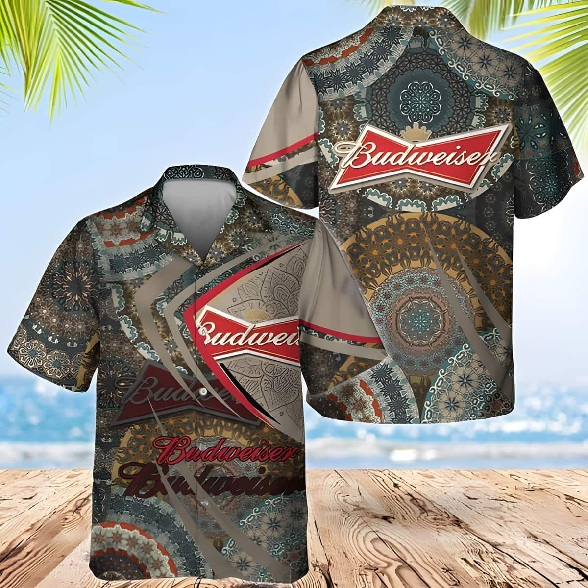 Boho Mandala Pattern Budweiser Beer Hawaiian Shirt Best Beach Gift