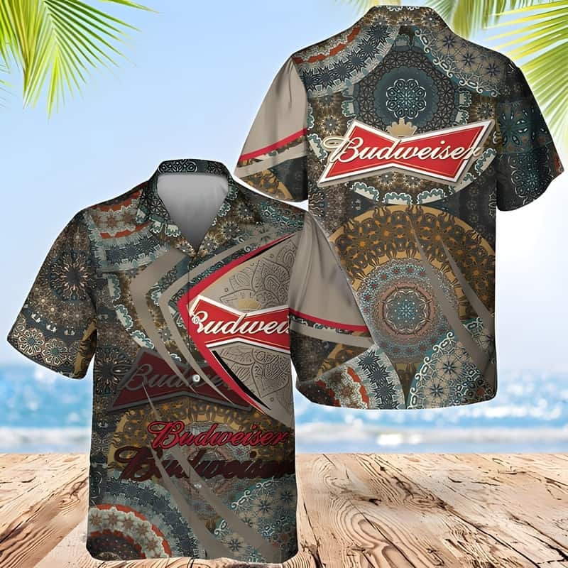 Boho Mandala Pattern Budweiser Beer Hawaiian Shirt Best Beach Gift Boho Mandala Pattern Budweiser Beer Hawaiian Shirt Best Beach Gift