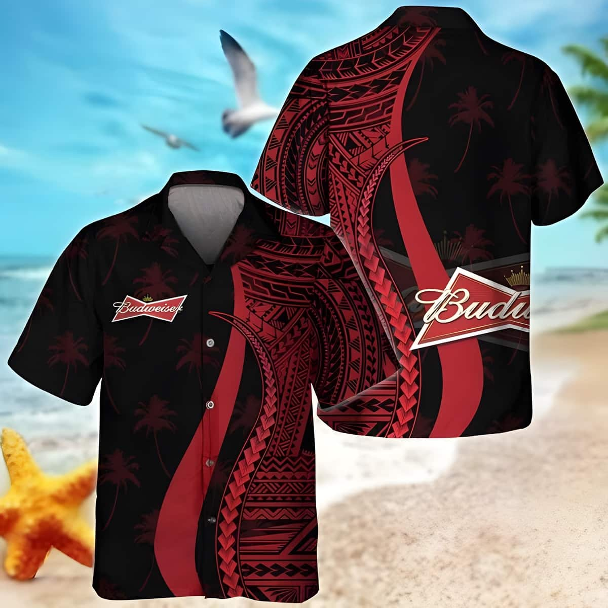 Budweiser Beer Hawaiian Shirt Polynesian Pattern