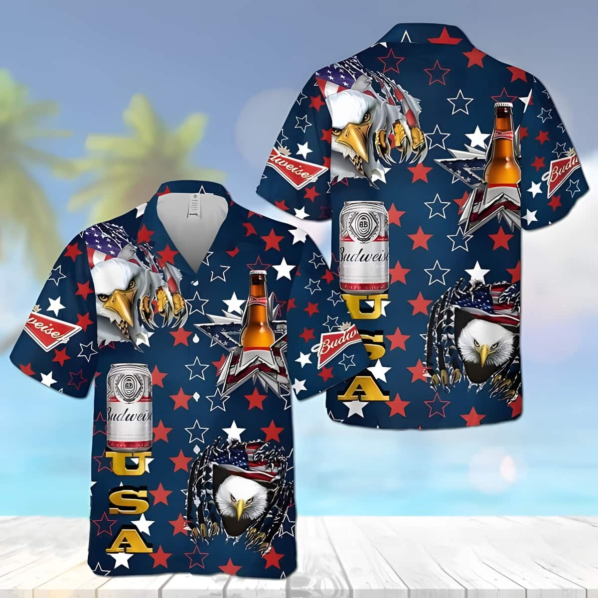 Budweiser Hawaiian Shirt USA Flag Beer Lovers Gift