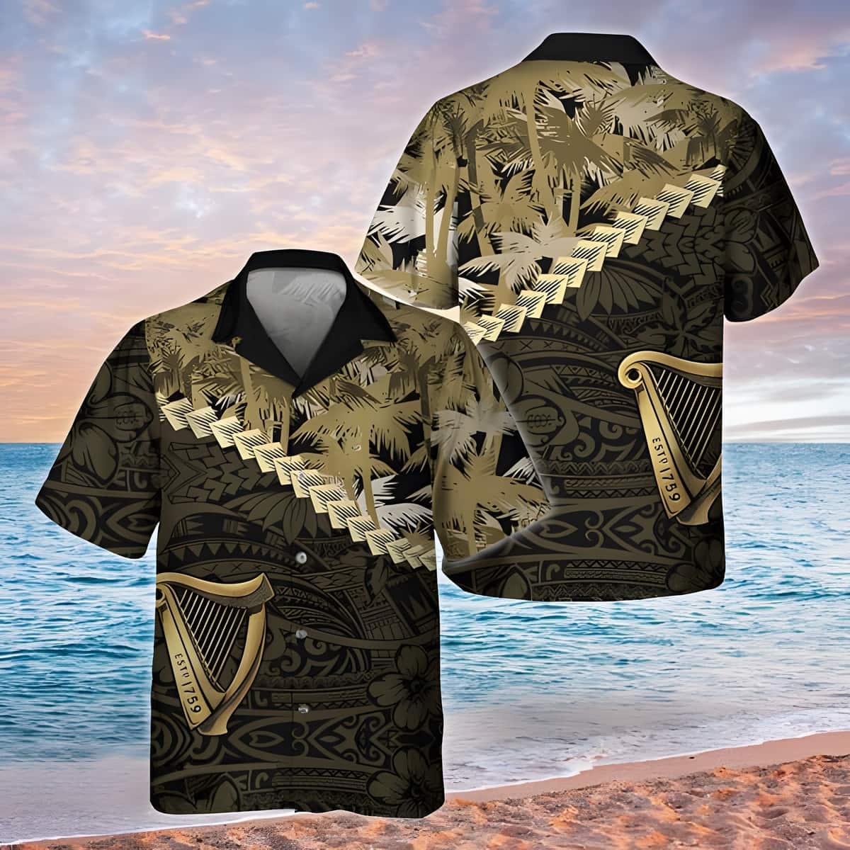 Guinness Hawaiian Shirt Palm Tree Blend Polynesian Pattern Beer Lovers Gift