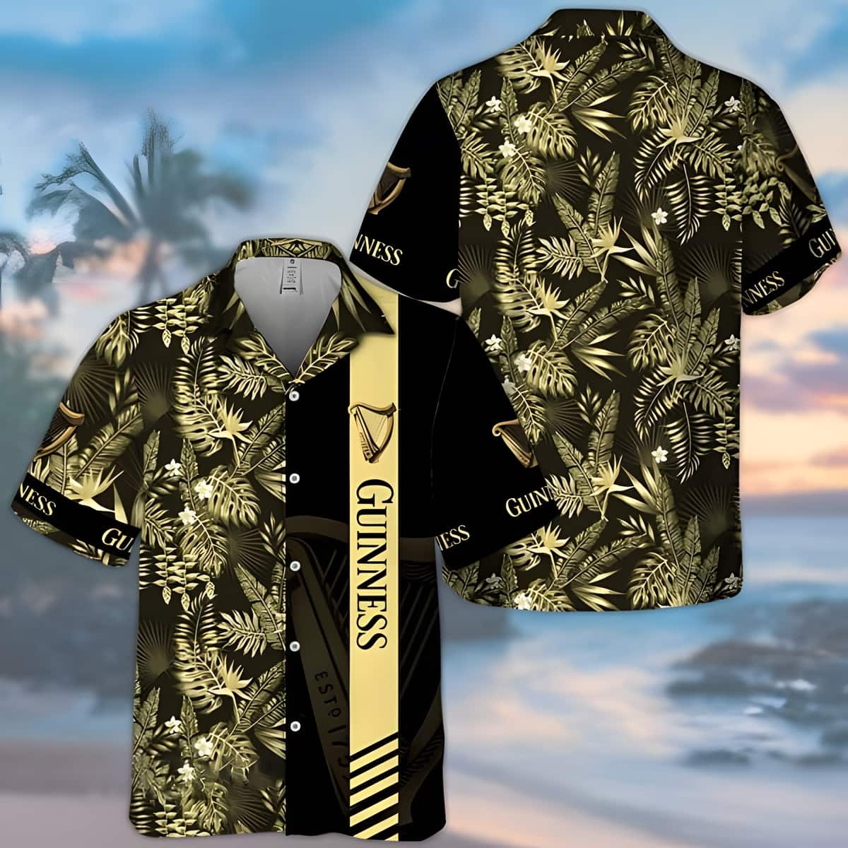 Guinness Beer Hawaiian Shirt Tropical Foliage