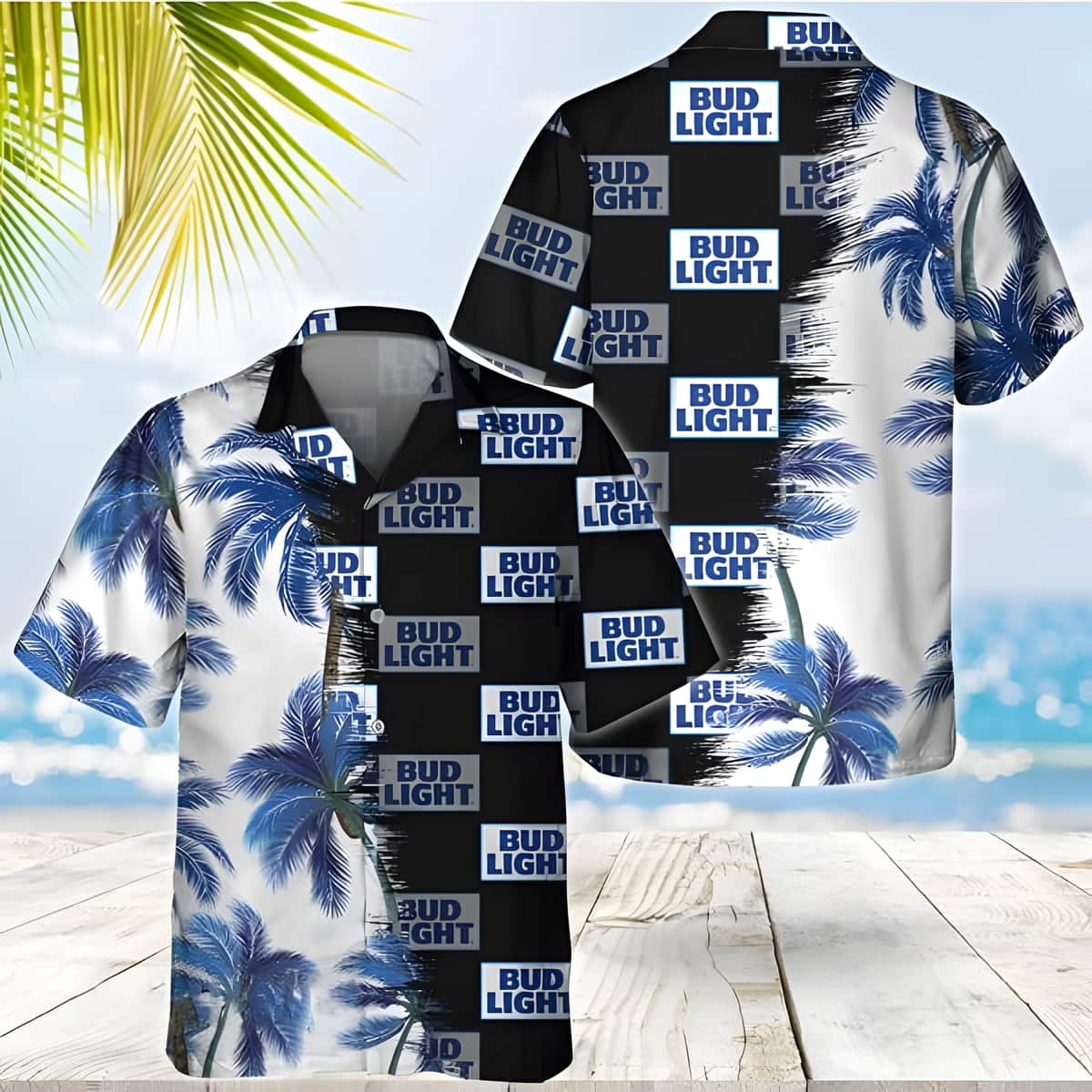 Palm Trees Pattern With Bud Light Beer Hawaiian Shirt