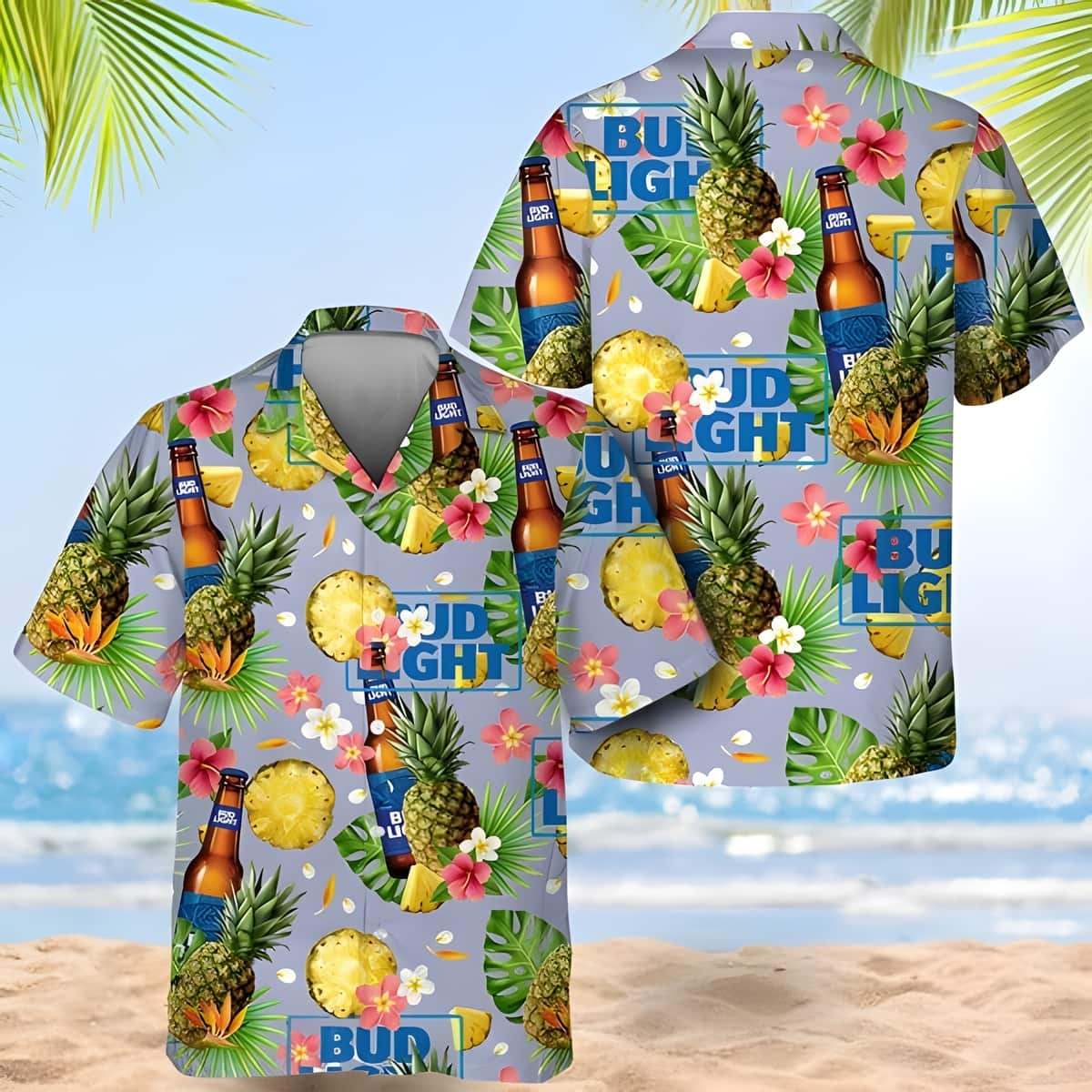 Bud Light Hawaiian Shirt Tropical Flower Pineapple Beach Vacation Gift