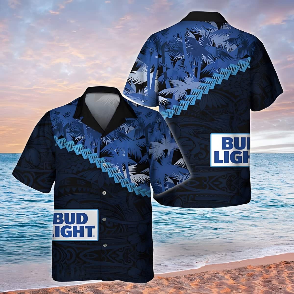 Bud Light Hawaiian Shirt Palm Tree Polynesian Pattern Best Beach Gift