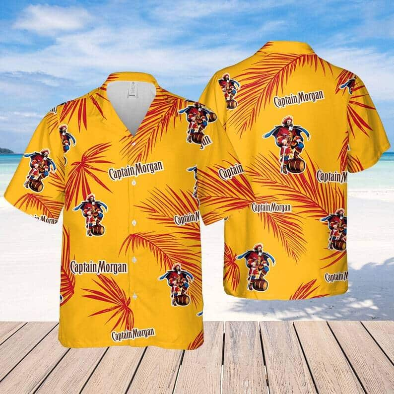 Captain Morgan Hawaiian Shirt Palm Leaves Pattern Practical Beach Gift