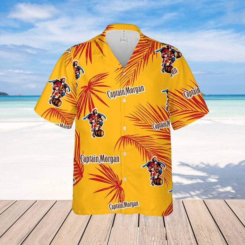 Captain Morgan Hawaiian Shirt Palm Leaves Pattern Practical Beach Gift Captain Morgan Hawaiian Shirt Palm Leaves Pattern Practical Beach Gift