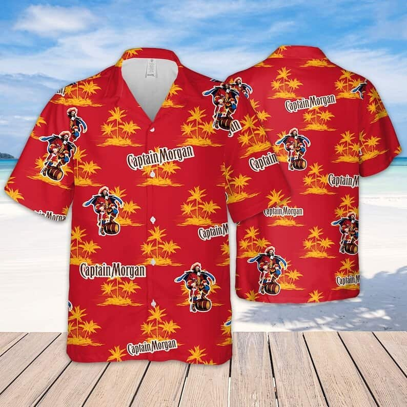 Red Aloha Captain Morgan Hawaiian Shirt Gift For Beach Vacation