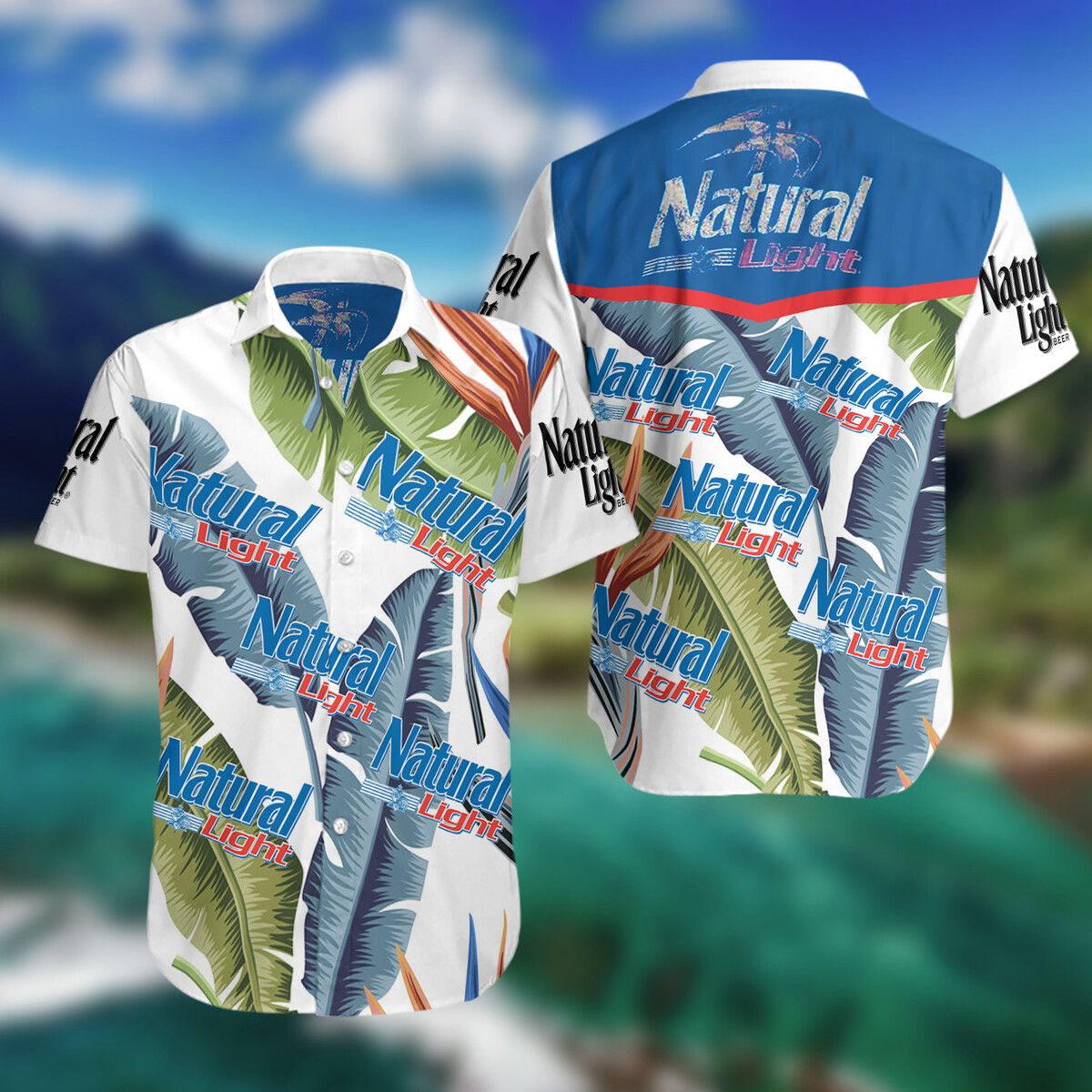 Natural Light Hawaiian Shirt Banana Leaves Pattern Summer Holiday Gift