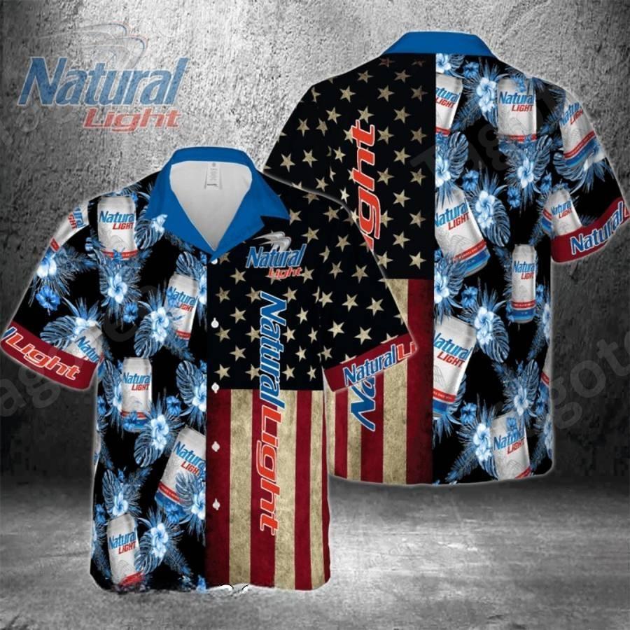 Natural Light Beer Hawaiian Shirt American Flag