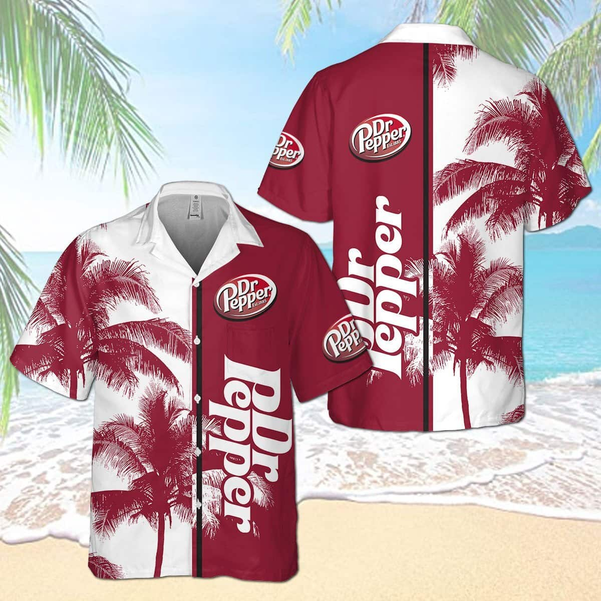 Vintage Dr Pepper Beer Hawaiian Shirt Tropical Coconut Tree