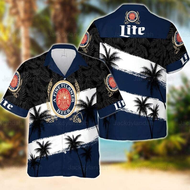 Miller Lite Beer Hawaiian Shirt Coconut Tree Gift For Beach Vacation
