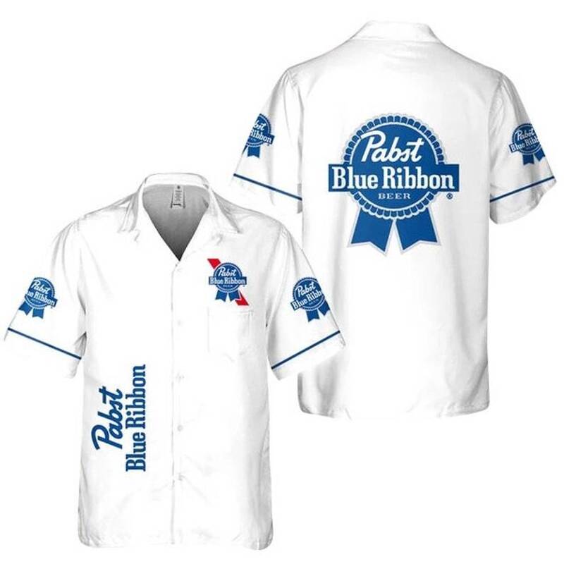 White Aloha Pabst Blue Ribbon Beer Hawaiian Shirt White Aloha Pabst Blue Ribbon Beer Hawaiian Shirt