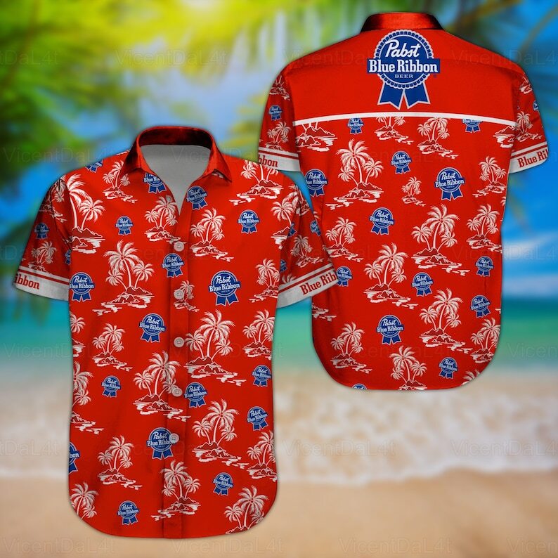 Hot Pabst Blue Ribbon Hawaiian Shirt Red Aloha Summer Holiday Gift