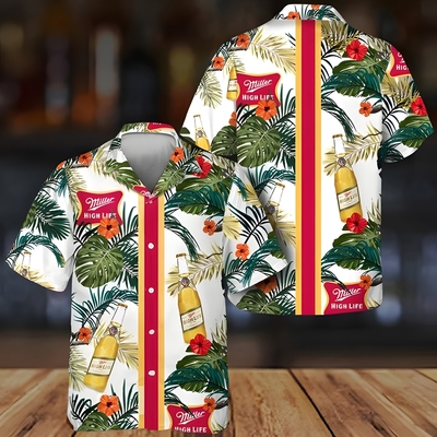Miller High Life Beer Hawaiian Shirt Tropical Summer Flowers Miller High Life Beer Hawaiian Shirt Tropical Summer Flowers