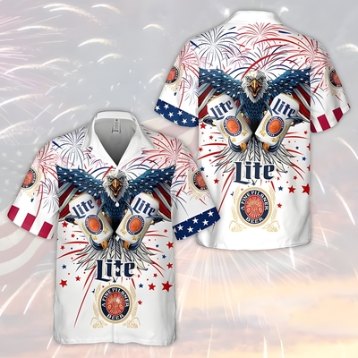 Miller Lite Hawaiian Shirt Fireworks Eagle Independence Day Beer Lovers Gift Miller Lite Hawaiian Shirt Fireworks Eagle Independence Day Beer Lovers Gift