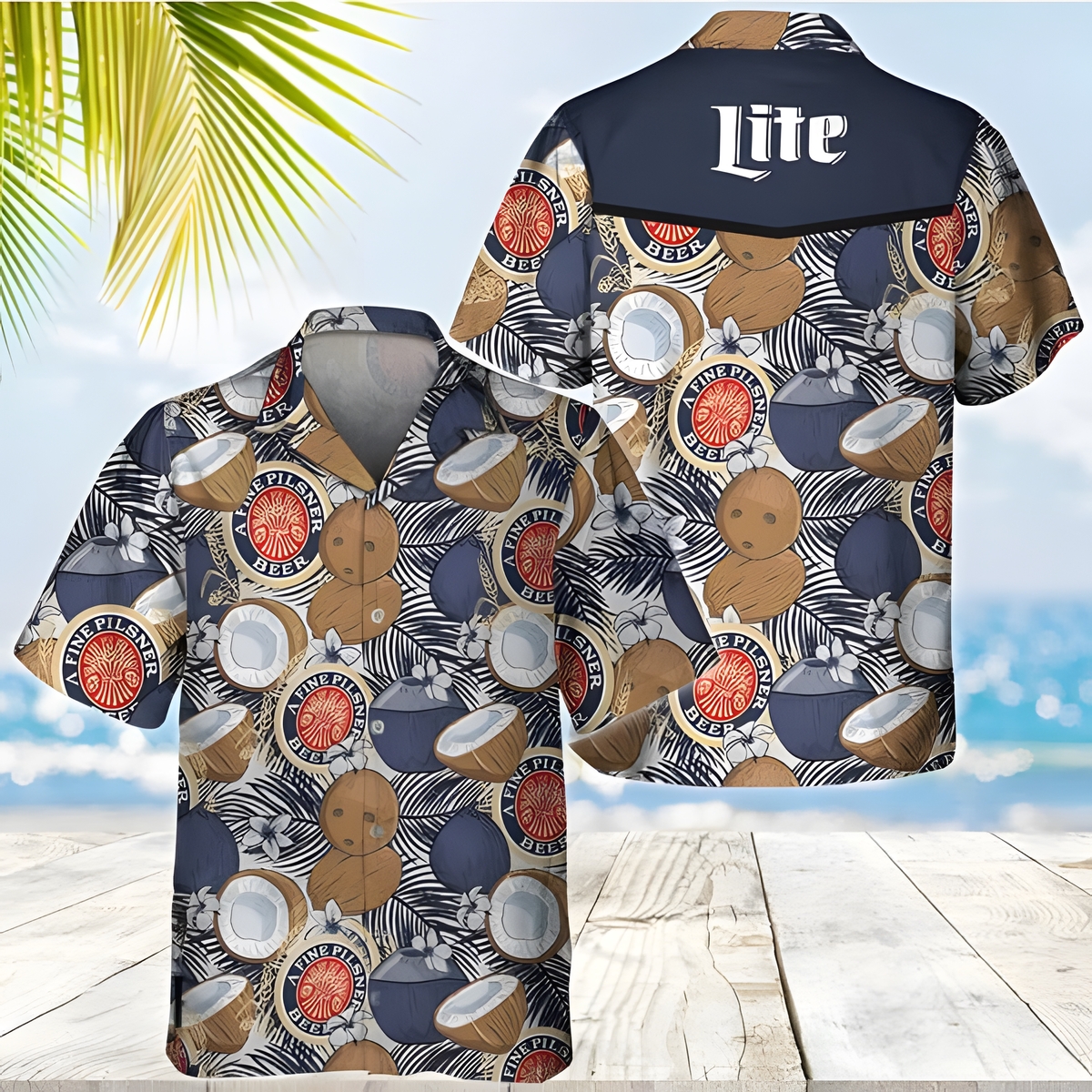 Miller Lite Hawaiian Shirt Tropical Coconut Beer Lovers Gift