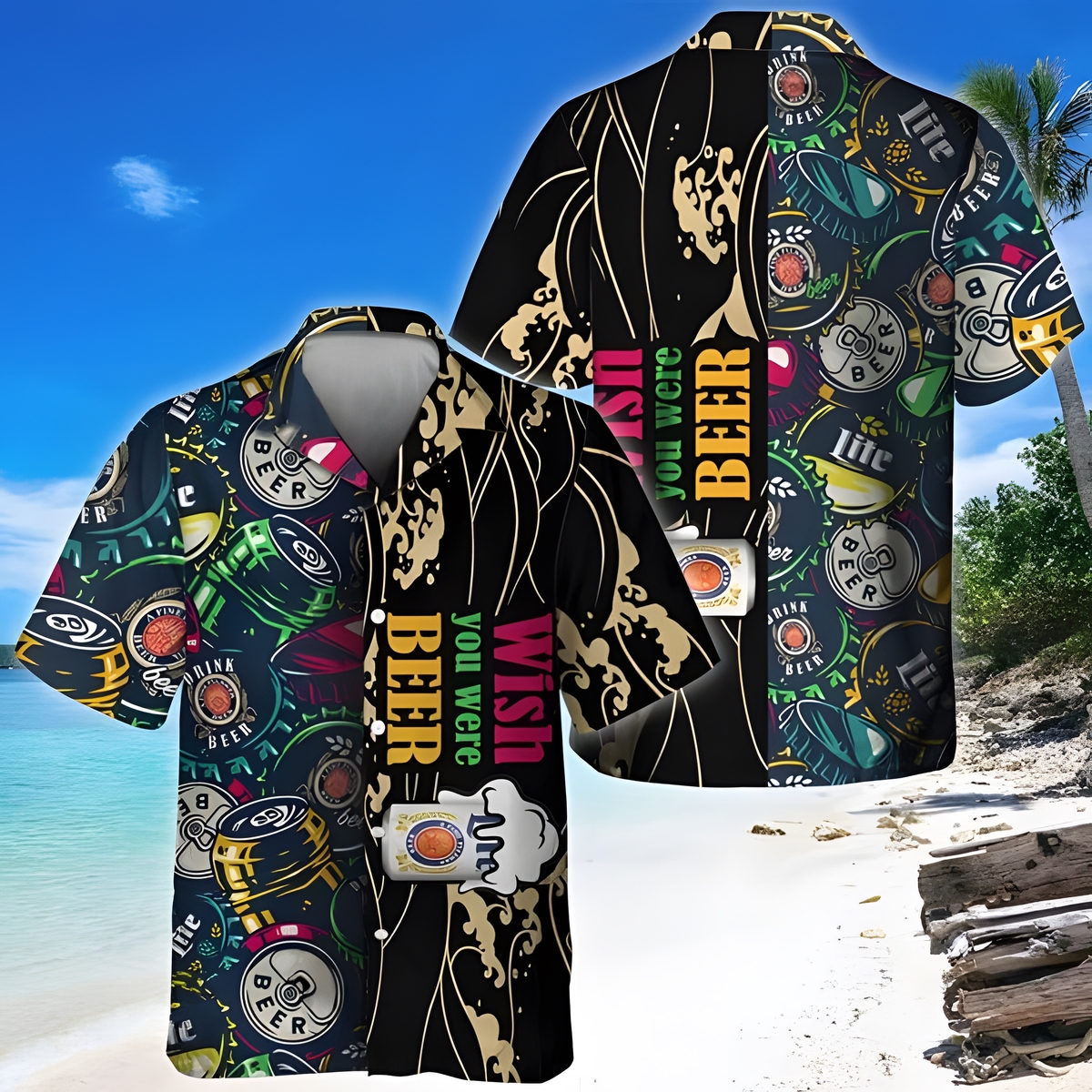 Wish You Were Beer Miller Lite Hawaiian Shirt