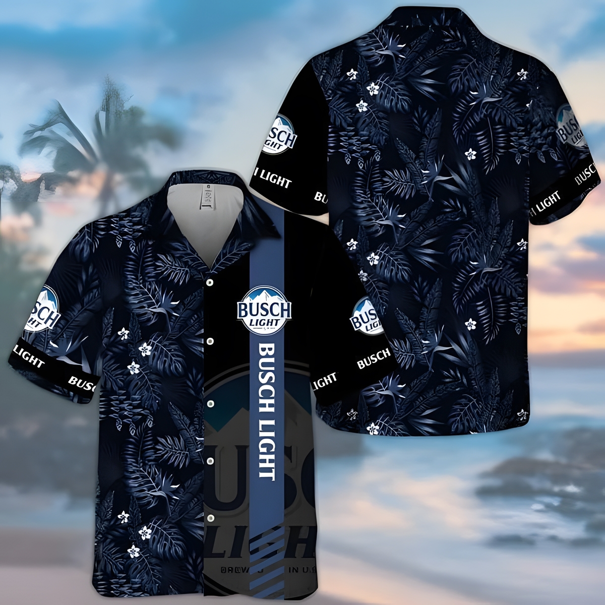 Midnight Busch Light Hawaiian Shirt Tropical Foliage