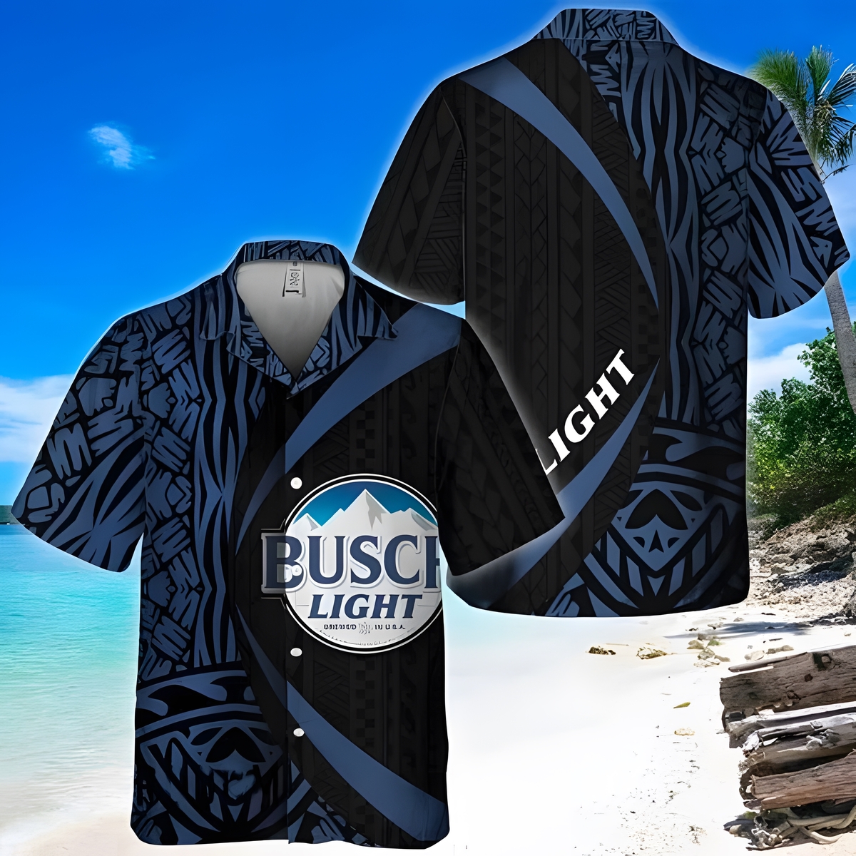 Busch Light Hawaiian Shirt Polynesian Samoan Pattern Beach Lovers Gift