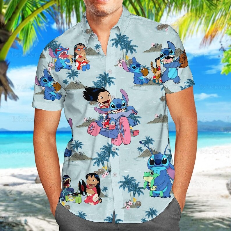 Funny Stitch And Lilo Hawaiian Shirt Summer Beach Gift