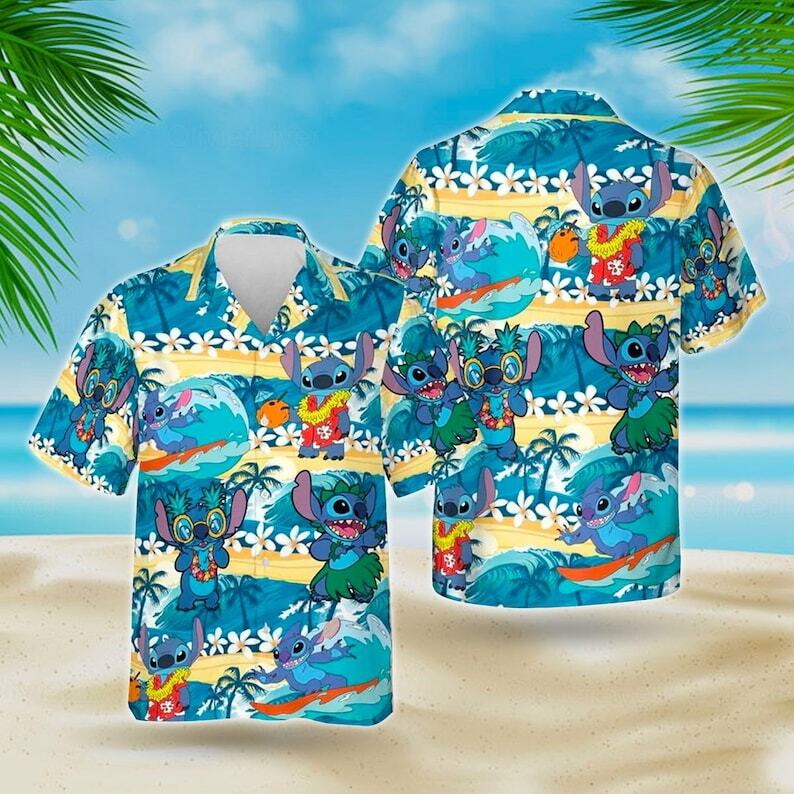 Disney Stitch Hawaiian Shirt Summer Beach Pattern