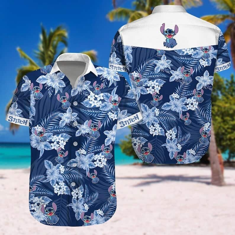 Disney Stitch Hawaiian Shirt Hibiscus Flower Pattern