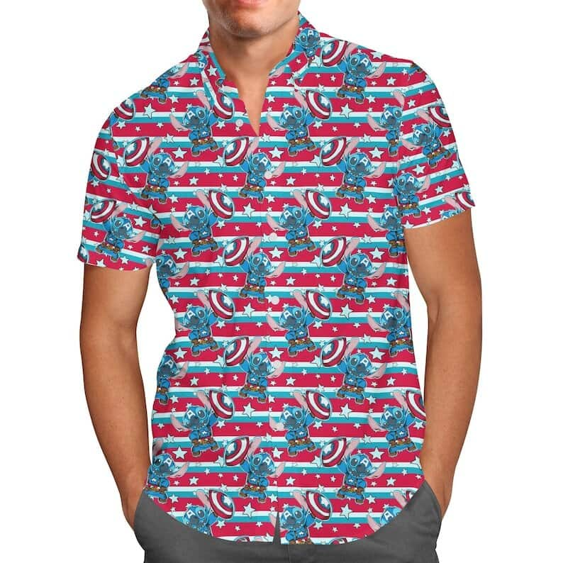 Superhero Stitch Hawaiian Shirt Captain America