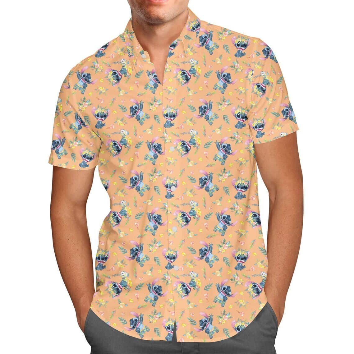 Tropical Flower Pattern And Disney Stitch Hawaiian Shirt Summer Beach Gift