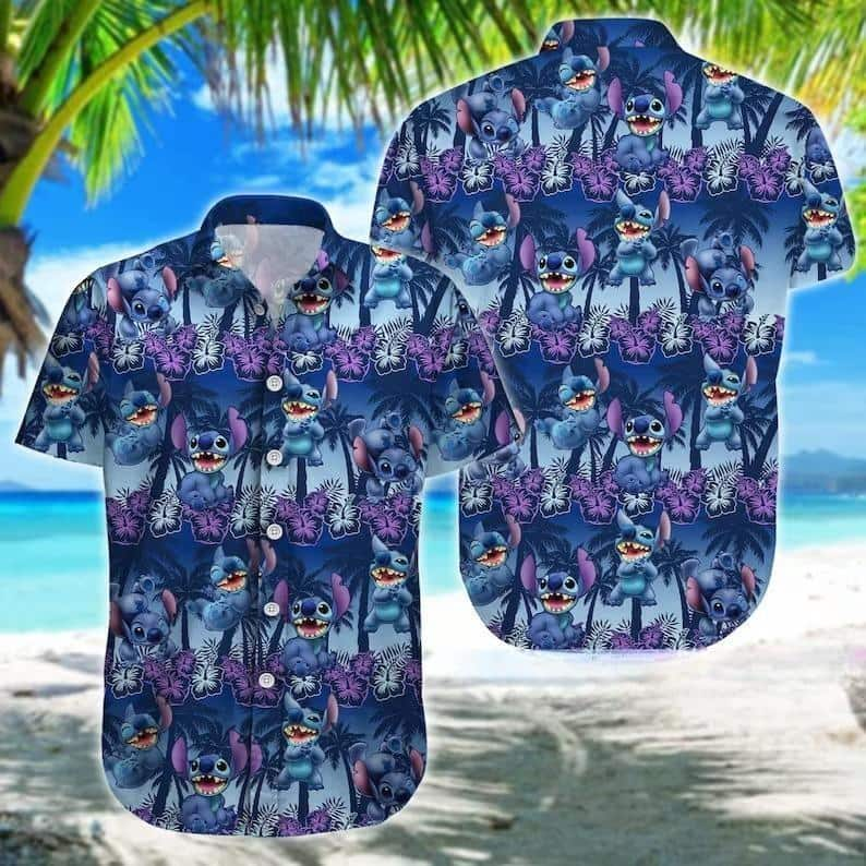 Disney Stitch Hawaiian Shirt Palm Trees Pattern