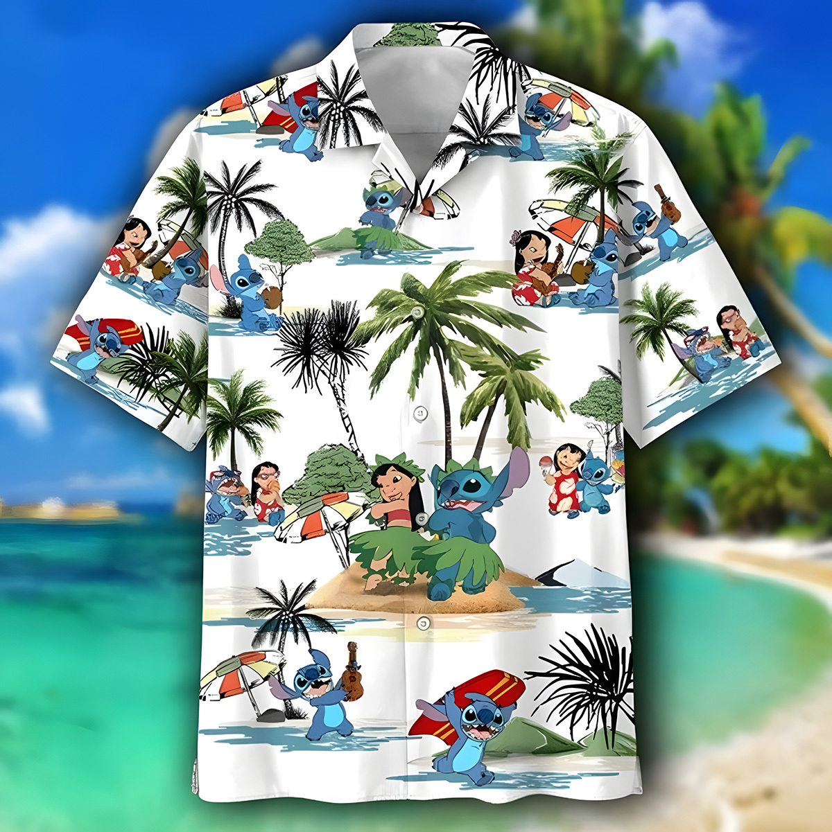 Stitch And Lilo Hawaiian Shirt Surfing Pattern All Over Print