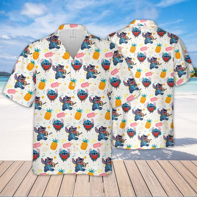 Disney Stitch Hawaiian Shirt Pineapple Pattern Summer Gift For Beach Trip