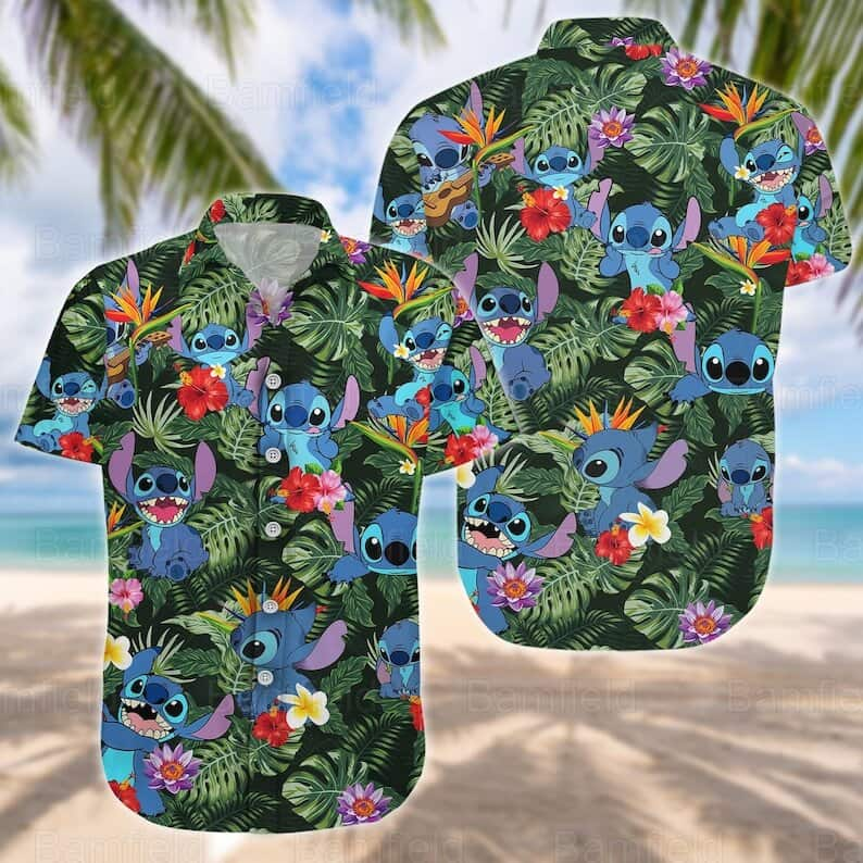 Disney Stitch Hawaiian Shirt Tropical Pattern Gift For Beach Lovers