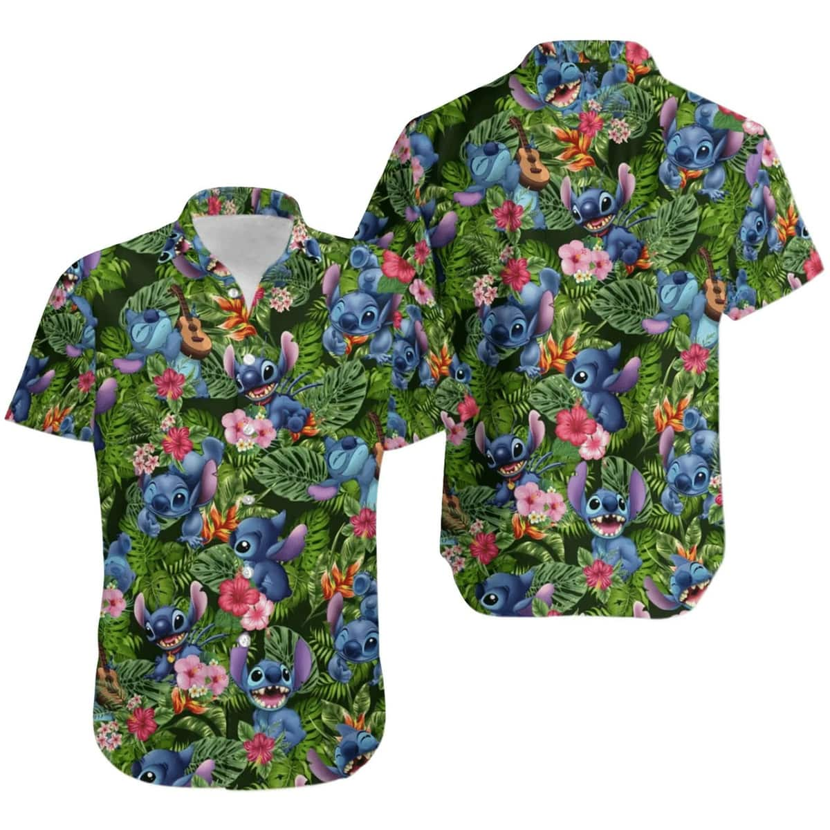 Disney Stitch Hawaiian Shirt Tropical Leaves Pattern All Over Print