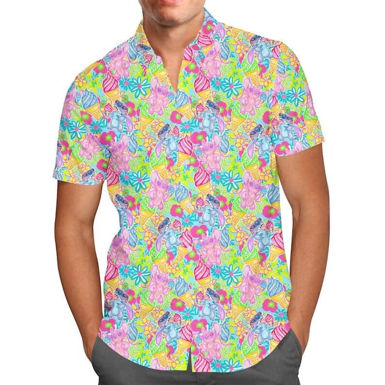 Neon Floral Stitch & Angel Hawaiian Shirt Beach Lovers Gift