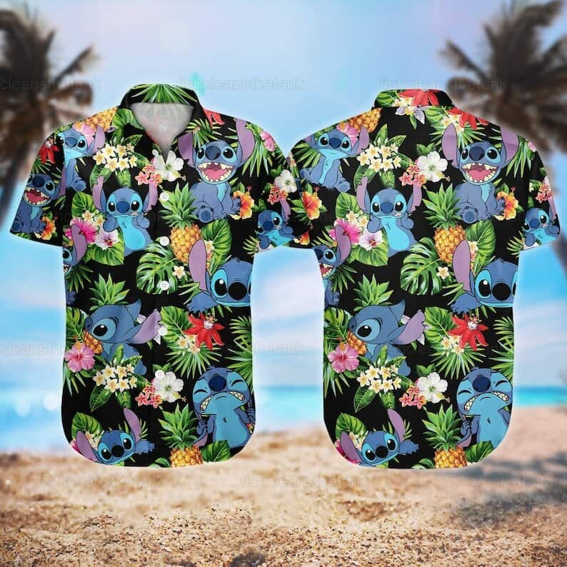 Funny Disney Stitch Hawaiian Shirt Tropical Pattern All Over Print